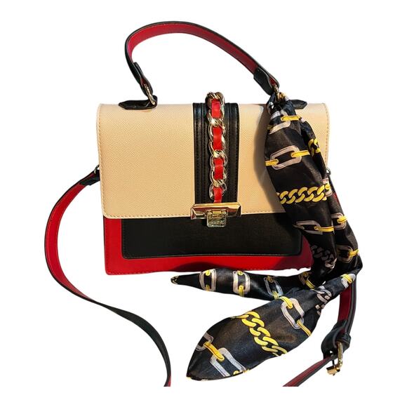 ALDO Satchel Purse Handbag w/ Scarf & Removable Cross-Body Strap — 10″ × 8″ × 4″ - Picture 3 of 14